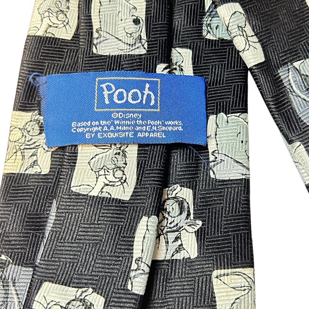 Disney Winnie The Pooh Tigger Eeyore Rabbit Squares Black Necktie - Picture 4 of 7